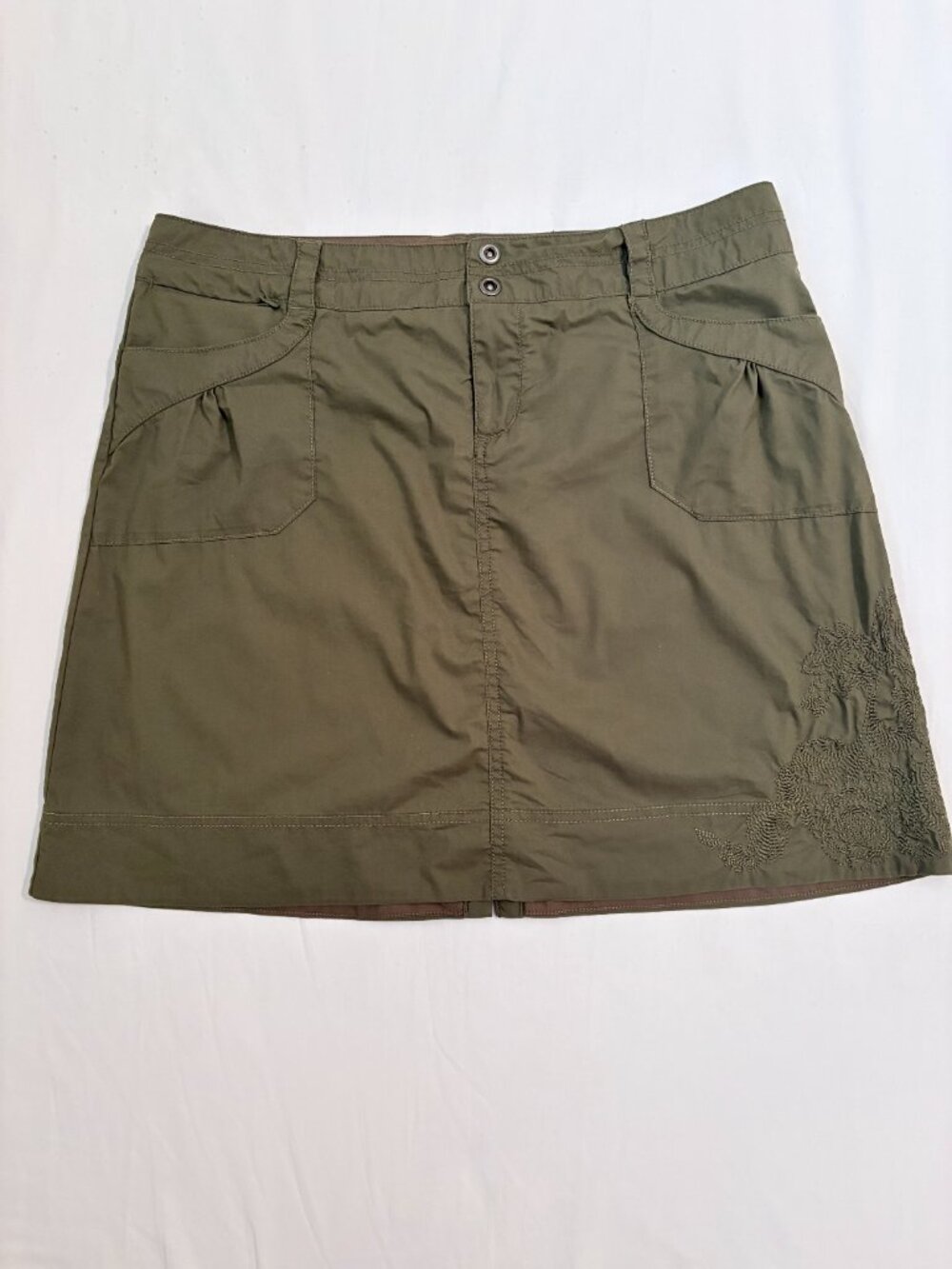 REI Willow Embroidered Cargo Hiking Skirt Military Olive Green Size 12